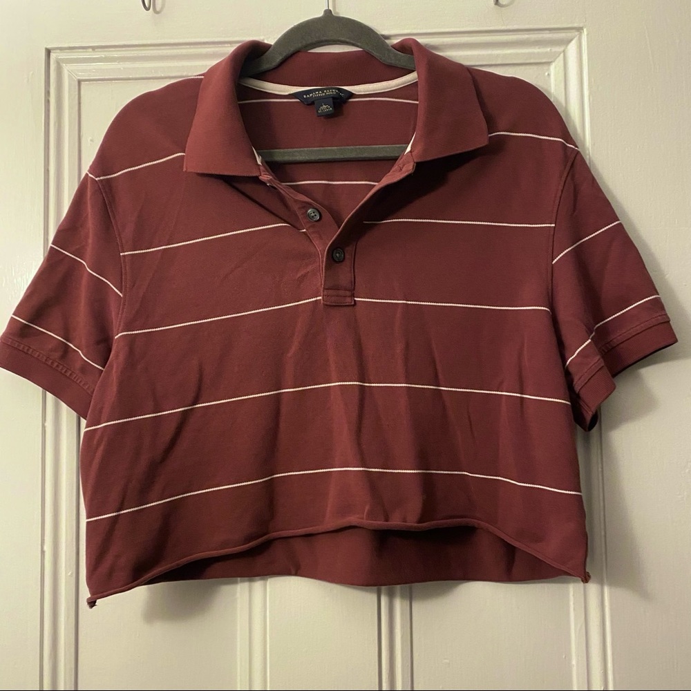 Banana Republic Thrift Flipped Polo Burgundy Striped